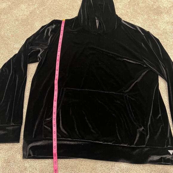 Guess Women's Velour Black Shiny Hoodie‎ Sweatshirt Size L - Picture 7 of 8